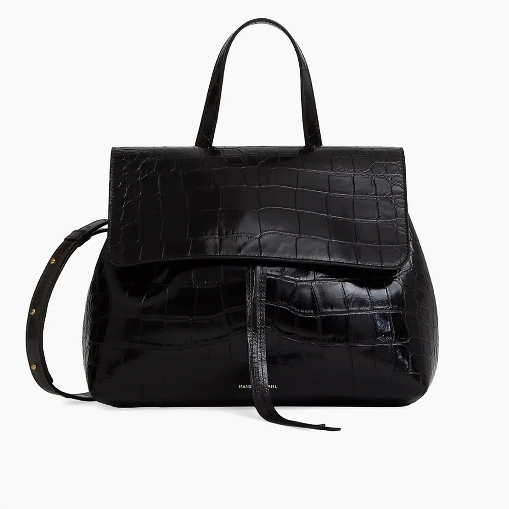Mansur Gavriel Black Croc-Embossed Crossbody Bag - Picture 2 of 16